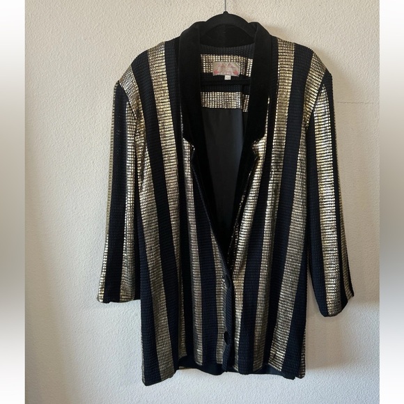 Vintage Brigitte Fashions London Black Gold Jacket Chainmail Velvet L XL - Picture 14 of 15